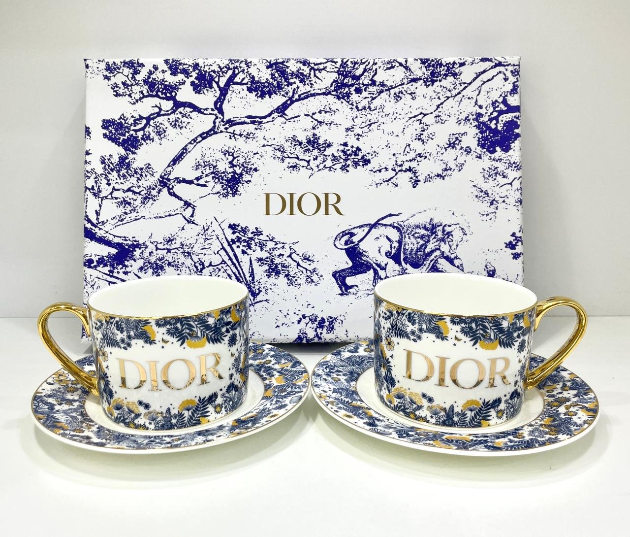 cup set of two Blue Tea cups with saucers - Dior Cups | Aleppo Gift UAE